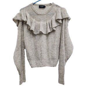 Holebrook Womens Madison Sweater Small Gray Wool Mohair Ruffle Knit Pullover